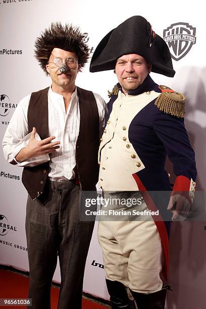 Actor, director Til Schweiger as hedgehog and producer Tom Zickler as Napoleon attend the 'Zweiohrkueken Gold-Kostuemparty' at China Loung on...