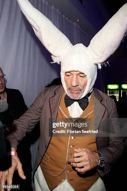 Actor Heiner Lauterbach as rabbit attends the 'Zweiohrkueken Gold-Kostuemparty' at China Loung on February 10, 2010 in Berlin, Germany.