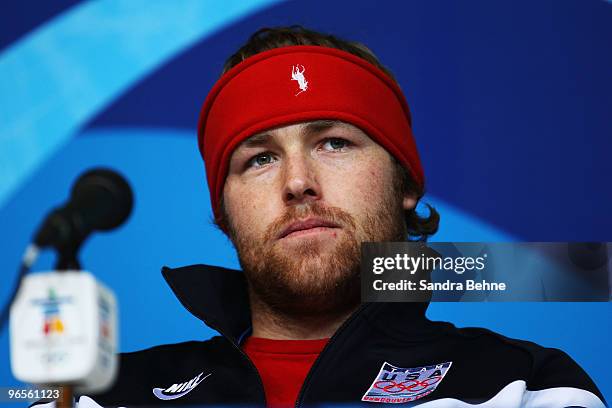 Erik Fisher of United States attends the United States Olympic Committee Men's Alpine Skiing Press Conference at the Whistler Media Centre ahead of...