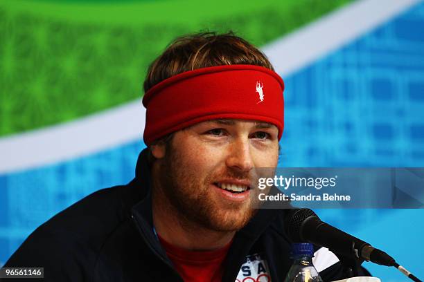 Erik Fisher of United States attends the United States Olympic Committee Men's Alpine Skiing Press Conference at the Whistler Media Centre ahead of...