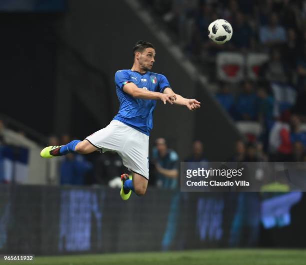 Mattia De Sciglio of Italy in action during the International Friendly match between France and Italy at Allianz Riviera Stadium on June 1, 2018 in...