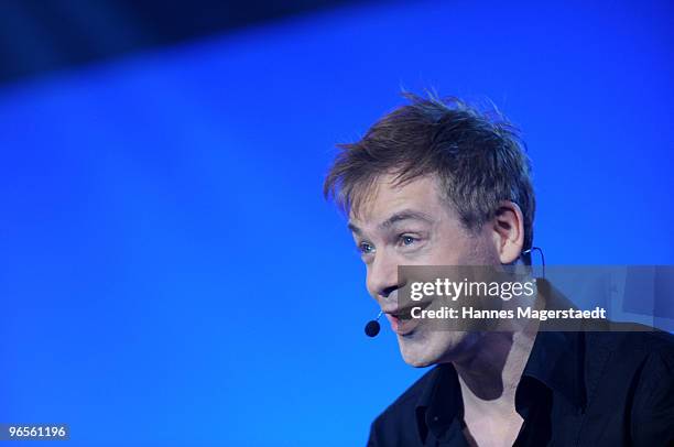 Comedian Michael Mittermeier performs during the Touareg World Premiere at the Postpalast on February 10, 2010 in Munich, Germany.