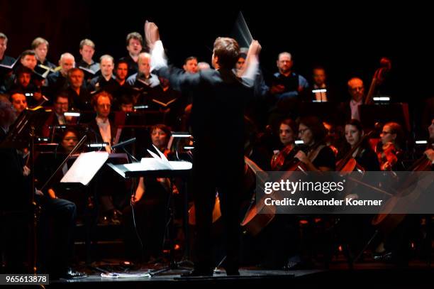 The Wiener Kammer Orchester performs under Conductor Azis Sadikovic during the LIFE+ Celebration Concert at Burgtheater on June 1, 2018 in Vienna,...