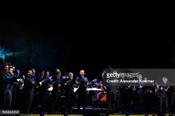 The Wiener Kammer Orchester performs under Conductor Azis Sadikovic during the LIFE+ Celebration Concert at Burgtheater on June 1, 2018 in Vienna,...