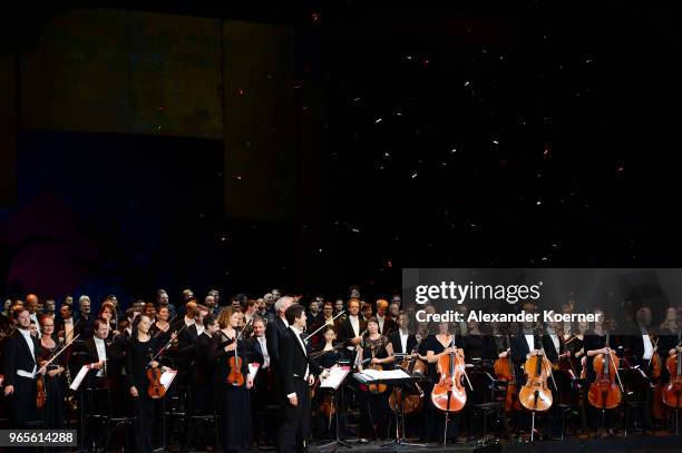 The Wiener Kammer Orchester performs under Conductor Azis Sadikovic during the LIFE+ Celebration Concert at Burgtheater on June 1, 2018 in Vienna,...