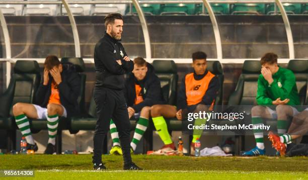 Dublin , Ireland - 1 June 2018; Shamrock Rovers manager Stephen Bradley during the SSE Airtricity League Premier Division match between Shamrock...