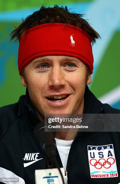 Marco Sullivan of United States speaks at a press conference ahead of the Vancouver 2010 Winter Olympics on February 10, 2010 in Whistler, Canada.