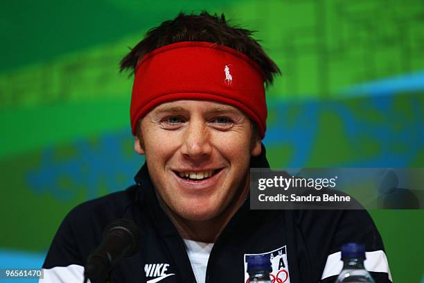 Marco Sullivan of United States speaks at a press conference ahead of the Vancouver 2010 Winter Olympics on February 10, 2010 in Whistler, Canada.