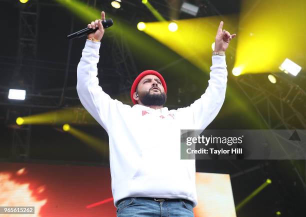 Belly performs onstage with Styles P during Day 1 of 2018 Governors Ball Music Festival at Randall's Island on June 1, 2018 in New York City.