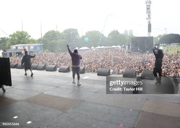 Styles P, Belly and Jadakiss perform onstage during Day 1 of 2018 Governors Ball Music Festival at Randall's Island on June 1, 2018 in New York City.