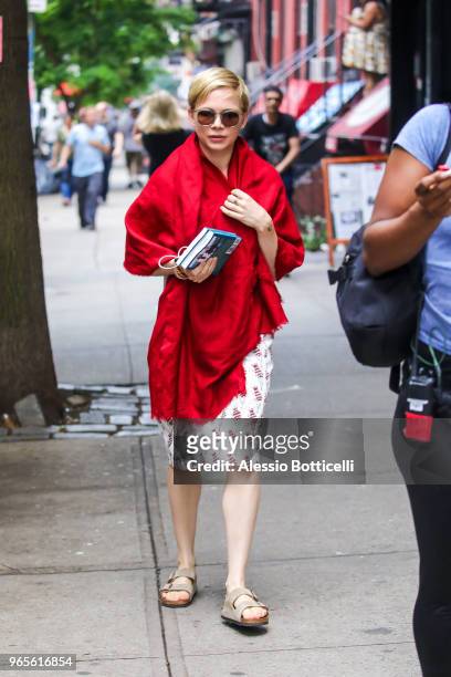 Michelle Williams is seen on location of "After The Wedding" in East Village on June 1, 2018 in New York, New York.