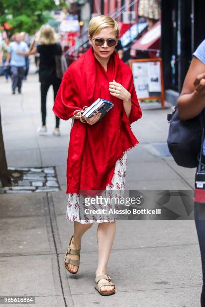 Michelle Williams is seen on location of "After The Wedding" in East Village on June 1, 2018 in New York, New York.