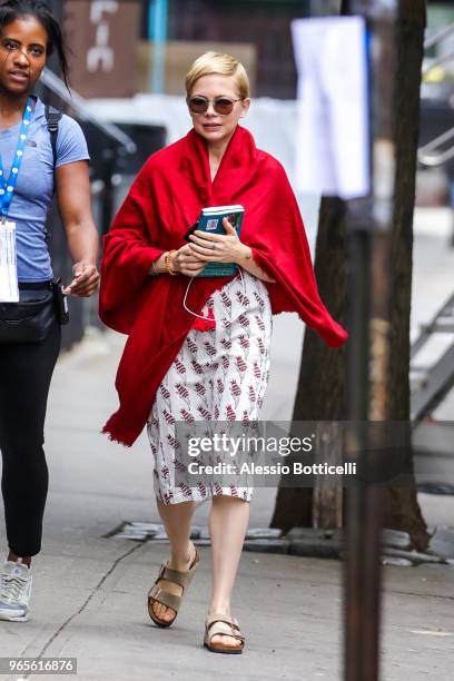 Michelle Williams is seen on location of "After The Wedding" in East Village on June 1, 2018 in New York City.