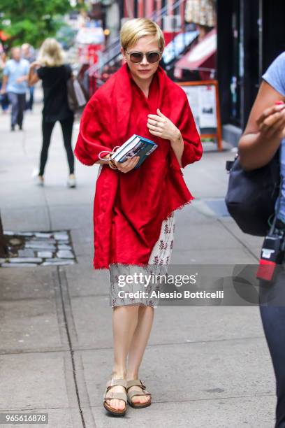 Michelle Williams is seen on location of "After The Wedding" in East Village on June 1, 2018 in New York, New York.