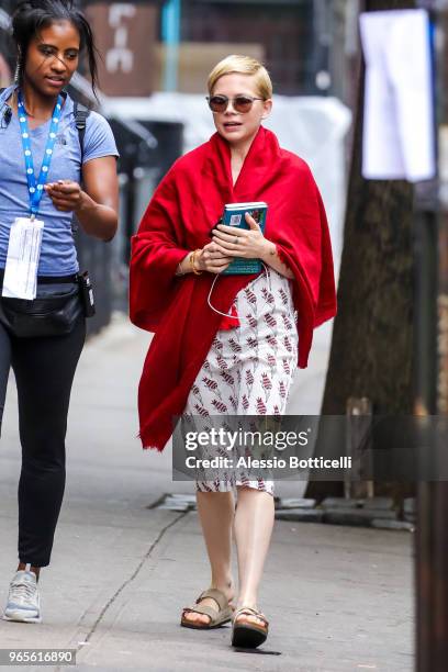 Michelle Williams is seen on location of "After The Wedding" in East Village on June 1, 2018 in New York City.