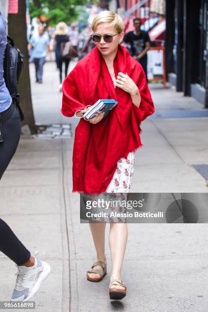 Michelle Williams is seen on location of "After The Wedding" in East Village on June 1, 2018 in New York City.