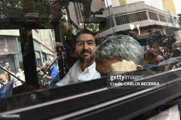 Venezuelan former opposition mayor Daniel Ceballos is transferred after a meeting at the Foreign Ministry in Caracas, following his release by the...