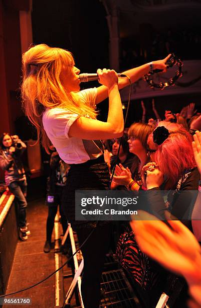 Katty Besnard of the Plastiscines performs on stage at Shepherds Bush Empire on February 10, 2010 in London, England.