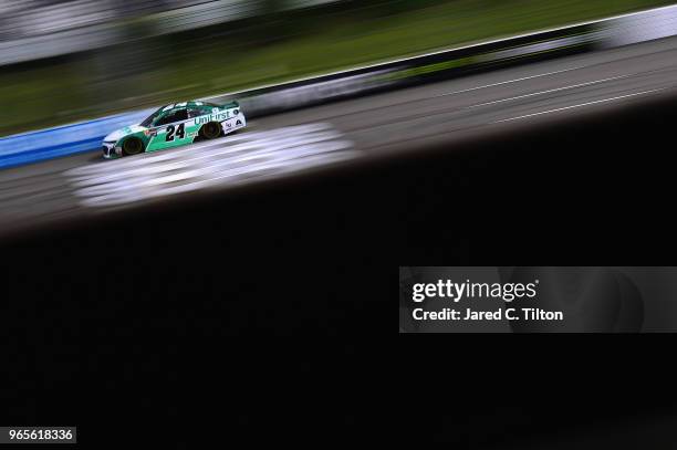 William Byron, driver of the Unifirst Chevrolet, qualifies for the Monster Energy NASCAR Cup Series Pocono 400 at Pocono Raceway on June 1, 2018 in...