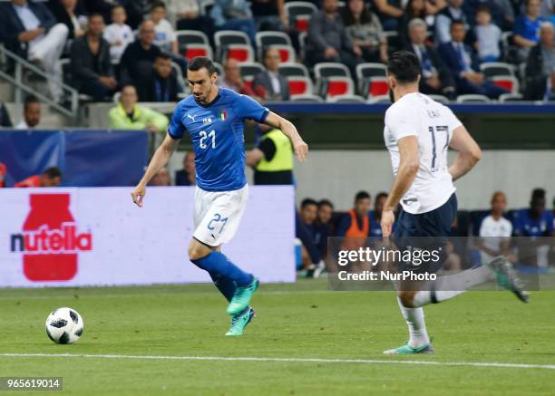 Davide Zappacosta during the friendly match between France and Italy, in Nice, on June 1, 2018 .