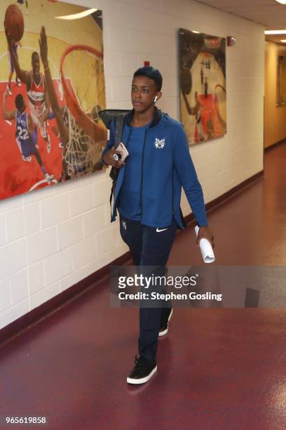 Danielle Robinson of the Minnesota Lynx arrives at the stadium before the game against the Washington Mystics on May 27, 2018 at the Capital One...
