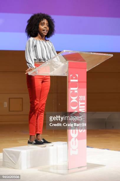 Activist Naomi Wadler speaks onstage during the Teen Vogue Summit 2018: #TurnUp - Day 1 at The New School on June 1, 2018 in New York City.