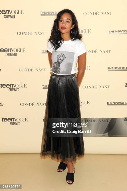 Laura Harrier attends Teen Vogue Summit 2018: #TurnUp - Day 1 at The New School on June 1, 2018 in New York City.
