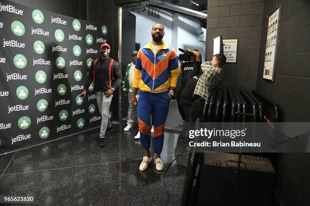Marcus Morris of the Boston Celtics arrives to the arena prior to Game Seven of the Eastern Conference Finals of the 2018 NBA Playoffs between the...