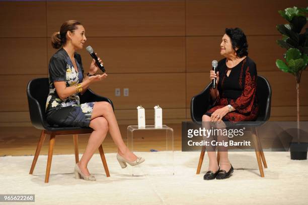 Maria Teresa Kumar and Dolores Huerta speak onstage during the Teen Vogue Summit 2018: #TurnUp - Day 1 at The New School on June 1, 2018 in New York...