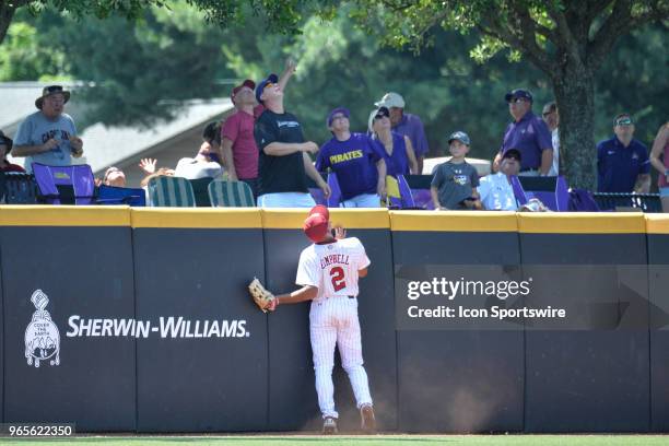 South Carolina second baseman Noah Campbell watches a homer off the bat of Ohio State catcher Dillon Dingler during the NCAA Baseball Greenville...