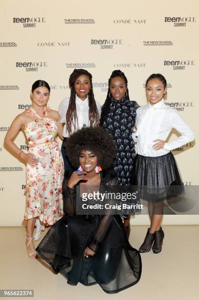 Diane Guerrero, Akilah Hughes, Aja Naomi King, Logan Browning and Amara La Negra attend Teen Vogue Summit 2018: #TurnUp - Day 1 at The New School on...