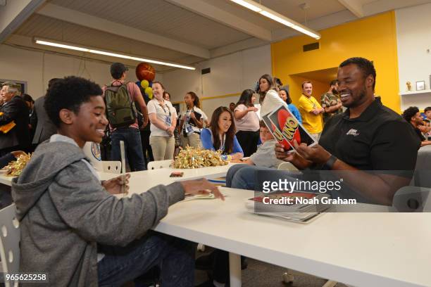 Jason Collins participates in 2018 NBA Finals Legacy Project - NBA Cares on June 01, 2018 at the Boys & Girls Club of San Leandro in San Leandro,...