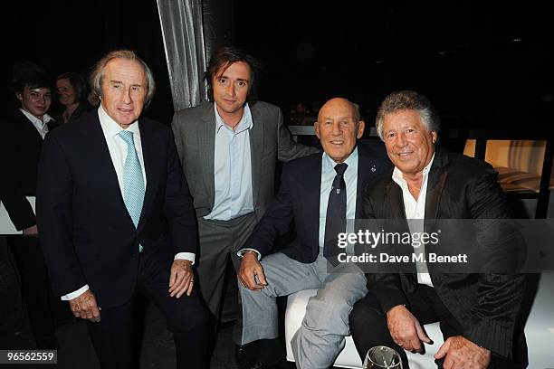 Sir Jackie Stewart, Richard Hammond, Sir Stirling Moss and Mario Andretti attend the Motor Sport Hall Of Fame 2010 at The Roundhouse on February 10,...