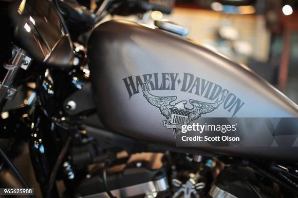 Harley-Davidson motorcycles are offered for sale at the Uke's Harley-Davidson dealership on June 1, 2018 in Kenosha, Wisconsin. The European Union...