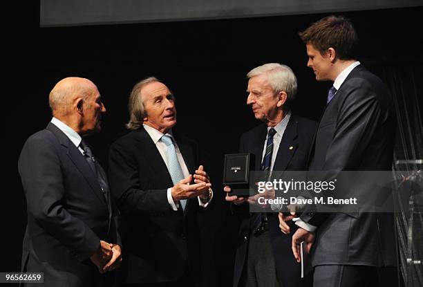 Sir Stirling Moss, Sir Jackie Stewart, Tony Brooks and Jake Humphrey attend the Motor Sport Hall Of Fame 2010 at The Roundhouse on February 10, 2010...