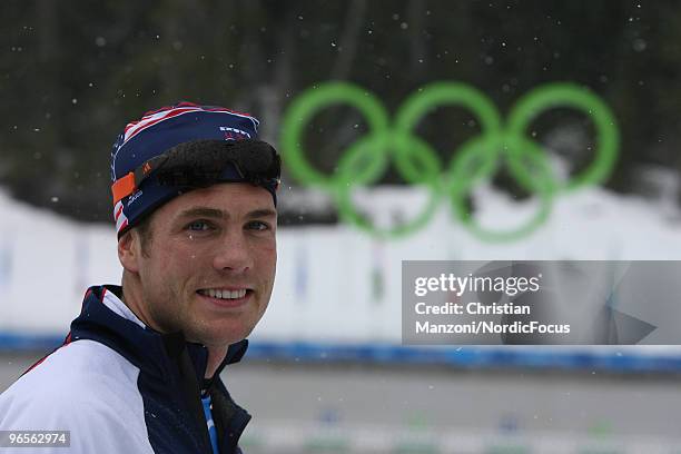 Tim Burke of USA smiles at the camera during the men's Biathlon Training at the Olympic Winter Games Vancouver 2010 on February 10, 2010 in Whistler,...