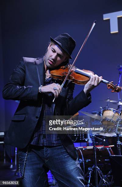 Musician David Garett plays at the Touareg World Premiere at the Postpalast on February 10, 2010 in Munich, Germany.