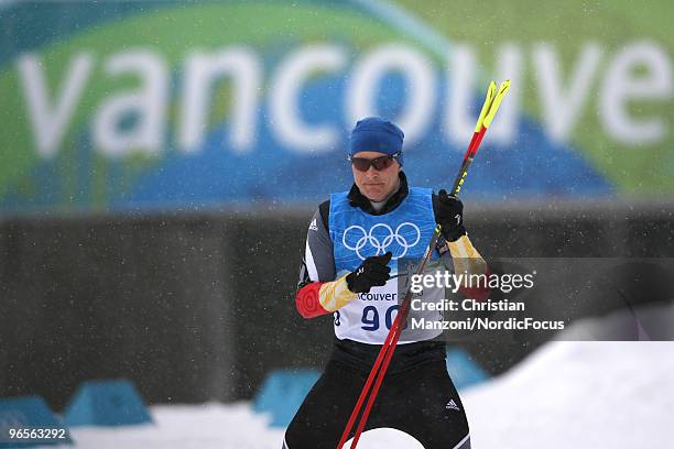 Andreas Birnbacher of Germany aproaches during the men's Biathlon Training at the Olympic Winter Games Vancouver 2010 on February 10, 2010 in...