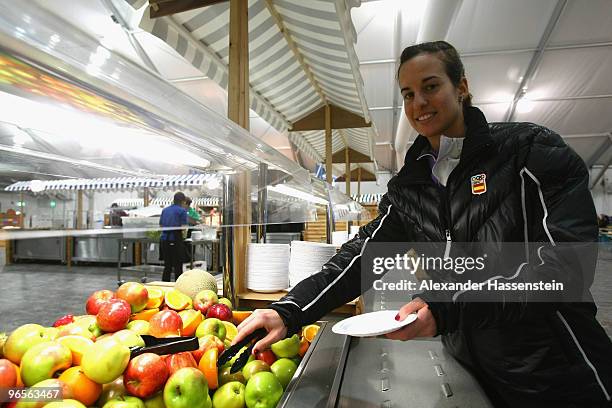 Biathlon athlete Victoria Padial of Spain is pictured at the dining hall at the Whistler Olympic village during the media tour ahead of the Vancouver...