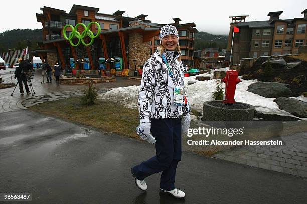 Cross Country athlete Virpi Kuitunen of Finland walks at the Whistler Olympic village during the media tour ahead of the Vancouver 2010 Winter...