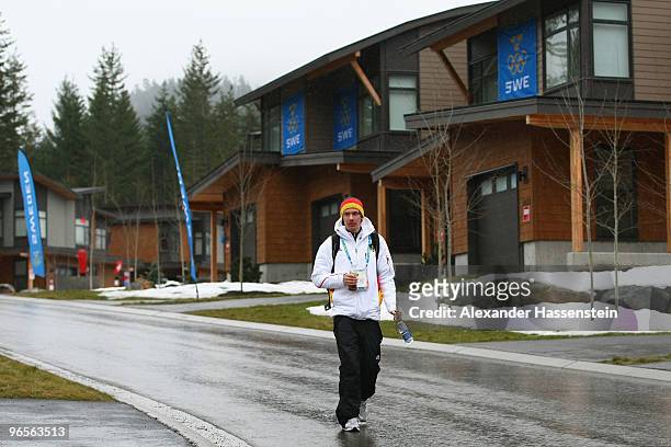 Nordic combined athlete Timo Edelmann of Germany walks at the Whistler Olympic village during the media tour ahead of the Vancouver 2010 Winter...