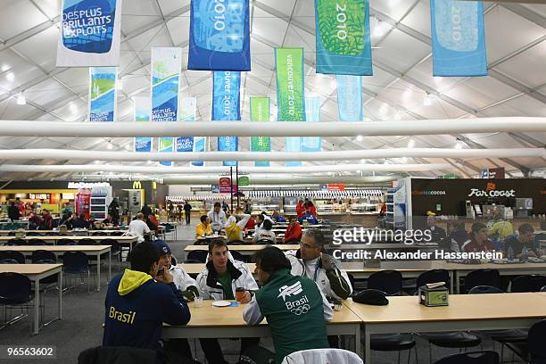 The dining hall is seen at the Whistler Olympic village during the media tour ahead of the Vancouver 2010 Winter Olympics on February 10, 2010 in...