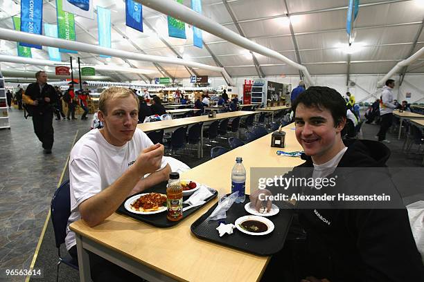 New Zealand athlete Ben Griffin and his team mate Tim Cafe are pictured at the dining hall at the Whistler Olympic village during the media tour...