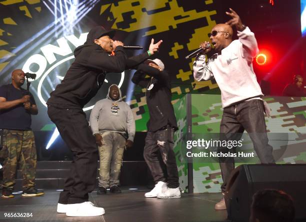 Fredro Starr and Sonny Seeza of Onyx perform during the YO! MTV Raps 30th Anniversary Live Event at Barclays Center on June 1, 2018 in New York City.