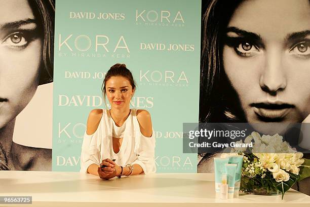 David Jones ambassador Miranda Kerr makes a public appearance to discuss her organic skincare range KORA in-store at David Jones Elizabeth Street on...