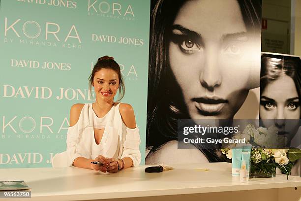 David Jones ambassador Miranda Kerr makes a public appearance to discuss her organic skincare range KORA in-store at David Jones Elizabeth Street on...