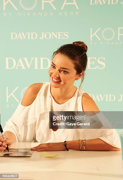 David Jones ambassador Miranda Kerr makes a public appearance to discuss her organic skincare range KORA and signs autographs for fans, in-store at...