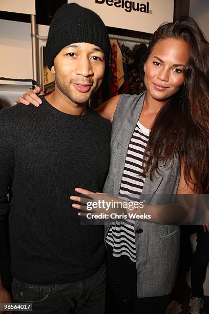 Musician John Legend and model Chrissy Teigen pose at Fred Segal Fun at Village at the Yard during the 2010 Sundance Film Festival on January 23,...