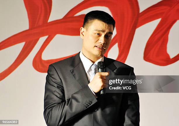 World Expo ambassador and NBA basketball player Yao Ming attends a low-carbon charity party on February 10, 2010 in Shanghai of China.