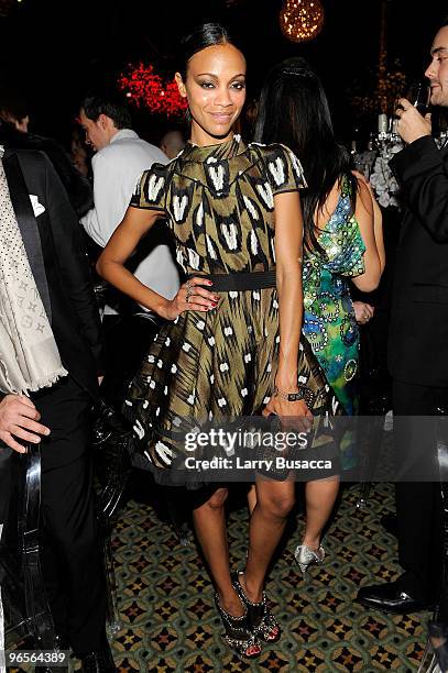 Actress Zoe Saldana attends the amfAR New York Gala co-sponsored by M.A.C. Cosmetics to Kick Off Fall 2010 Fashion Week at Cipriani 42nd Street on...